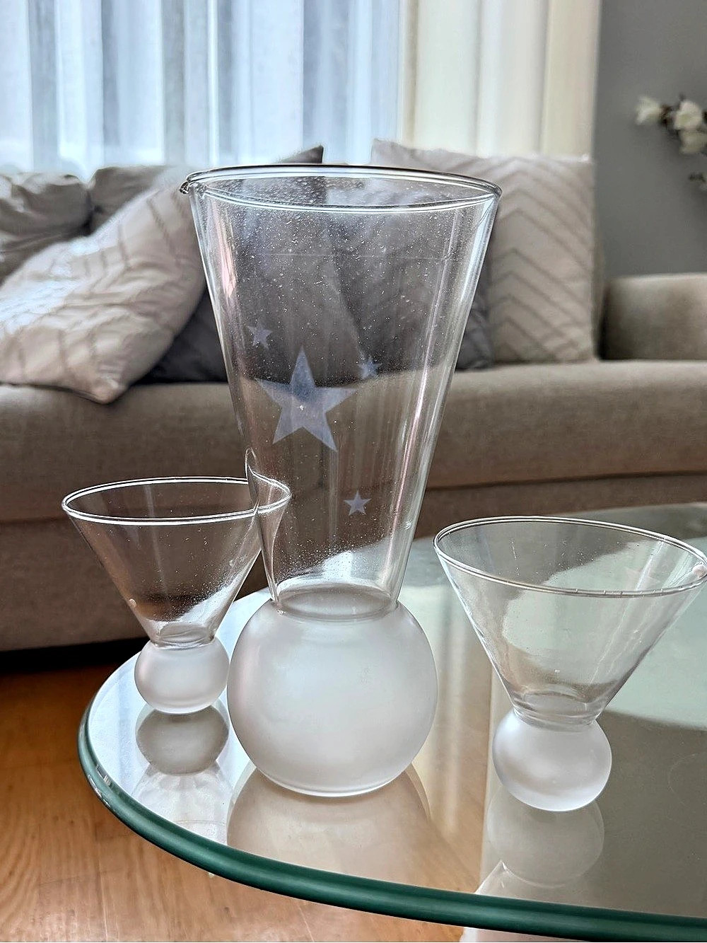 Macy’s 3-Piece Martini Glass Set Clear Frosted Star Pattern MPN 534851